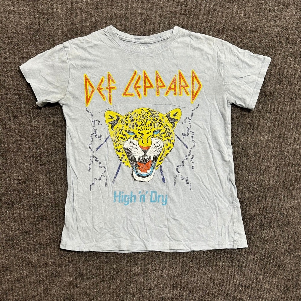 Def Leppard T-Shirt Womens Size XS Light Blue High 'n' Dry Graphic Rock Band Tee